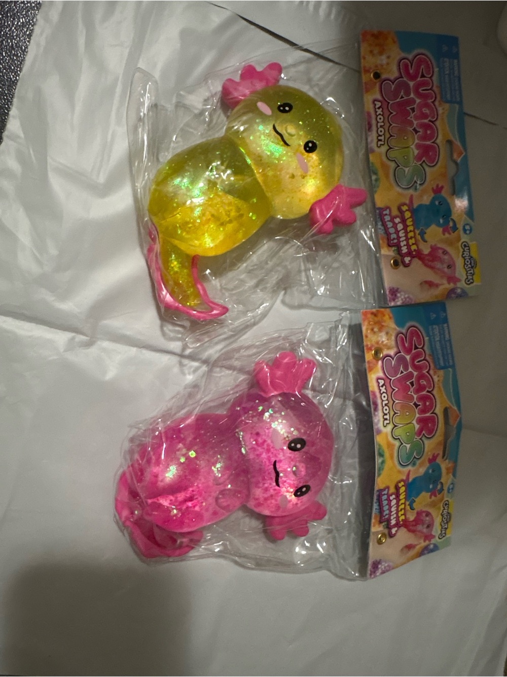 Axolotl Glitter Squishy Toy - Pink & Yellow- choose ONE